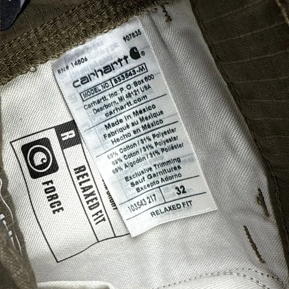 Carhartt Mens 32 Relaxed Fit Force Ripstop Cargo Work Shorts Khaki BS3643 - Picture 4 of 9